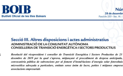 Convocatòria pública de subvencions per al foment d’instal·lacions d’energia solar fotovoltaica i microeòlica adreçada a particulars, entitats sense ànim de lucre, petites i mitjanes empreses i associacions empresarials