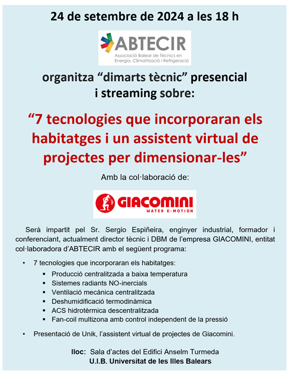 7 tecnologies que incorporaran els habitatges i un assistent virtual de projectes per dimensionar-les” amb la col·laboració de GIACOMINI, entitat col·laboradora d’ABTECIR.