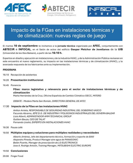 Jornada sobre gratuita sobre el Impacto de la FGas en instalaciones térmicas y de climatización: nuevas reglas de juego